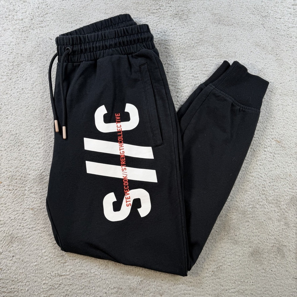 Gymshark Steve Cook Joggers Mens Small Black Fleece Drawstring Gym Activewear